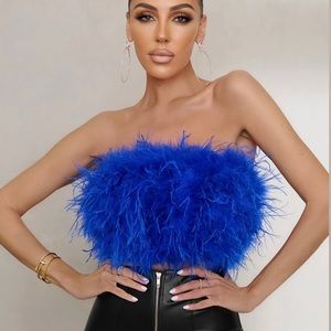 COBALT BLUE FEATHER BANDEAU CROP TOP